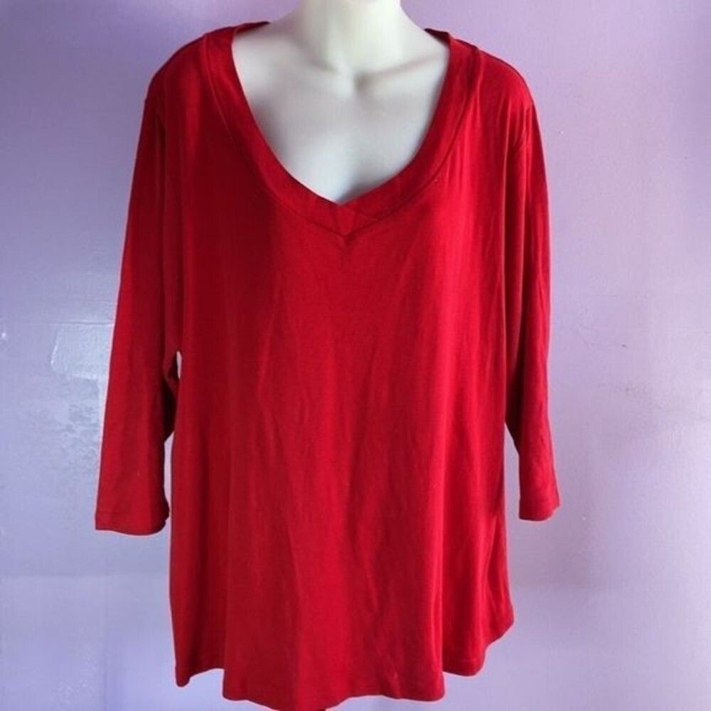 St. Johnโs Bay Red Button Blouse Women 2XL โ 3/4 Sleeve Top